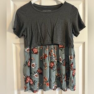 Latched Mama Gray and Floral Nursing Short Sleeve Top